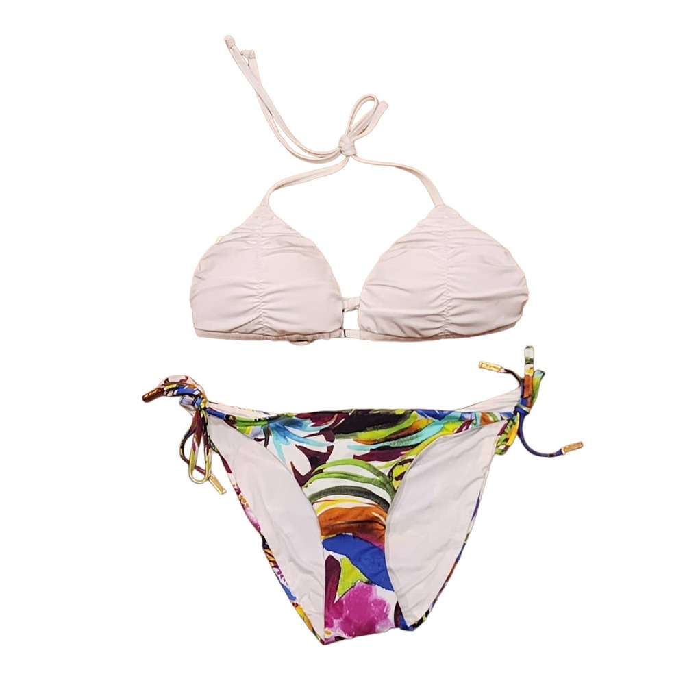 A. Che White and Tropica String Bikini Set Size Medium